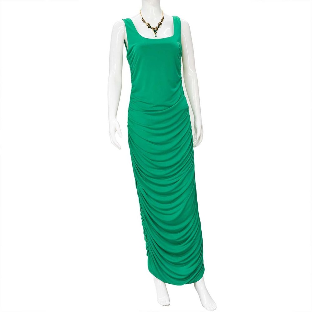 1689-Minuet Green Sleeveless Gathered Style Gown